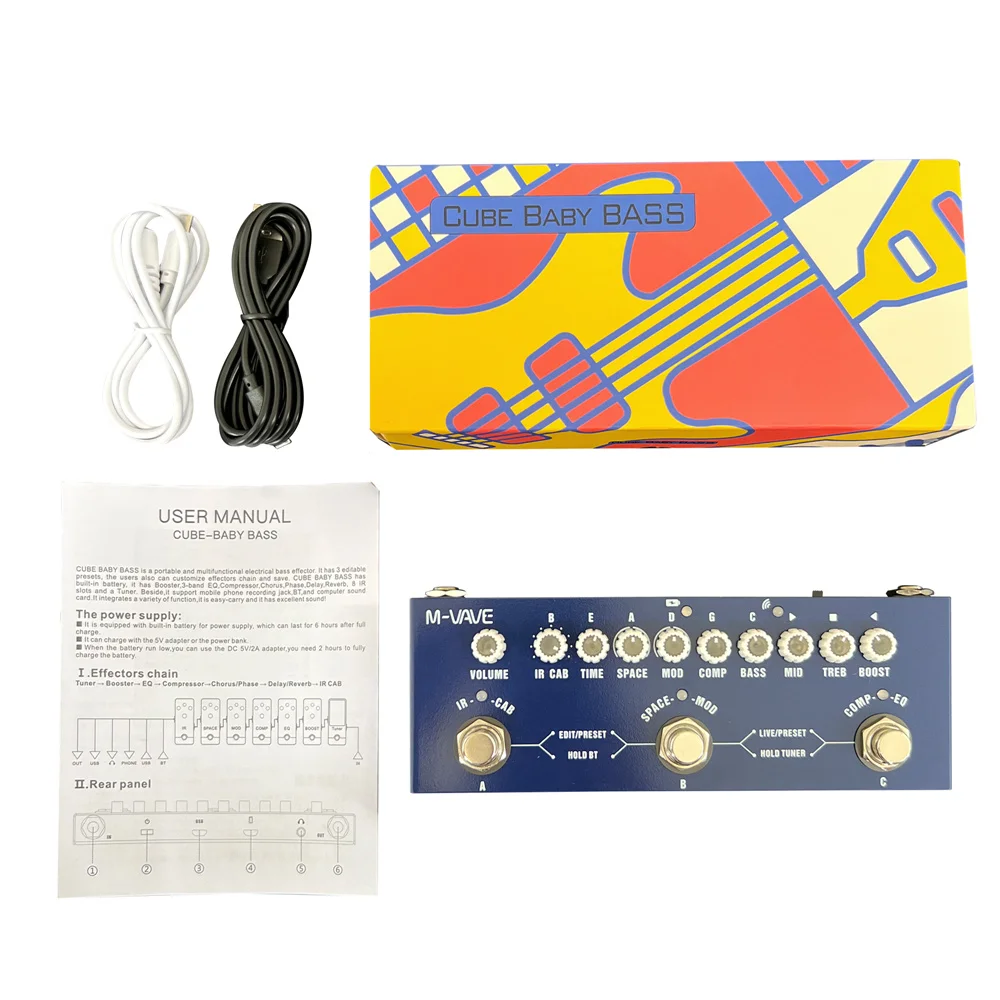 Pédale multi-effets aste pour basse électrique, Cube Baby, fonction petaudio JEStatic, M-Vave