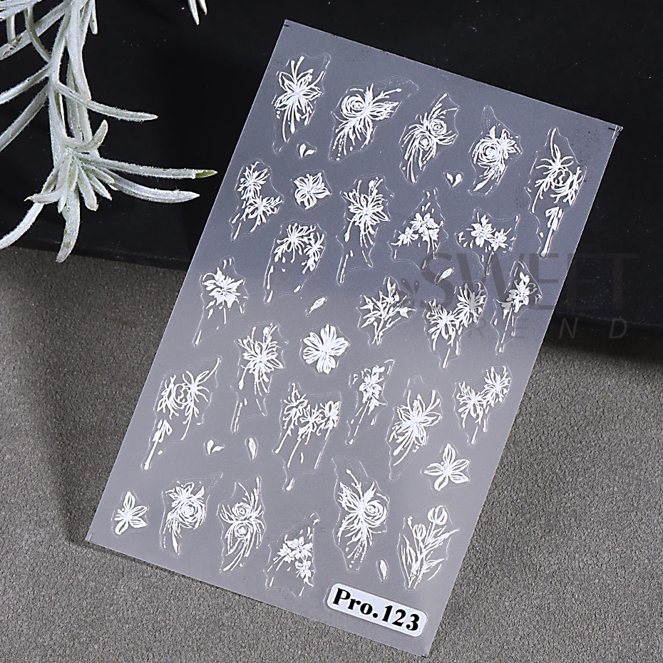 3pcs Painting White Flower Nail Art Stickers Elegant Simple Lace Floral Rose Design French Decal Valentine's Bride Manicure Tips