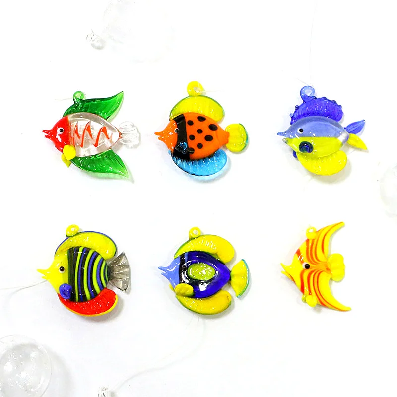 Floating Glass Bubble Ball With Tropical Fish Mini Figurine Pendant Cute Sea Animal Tiny Statue Ornament Aquarium Decor Supplies