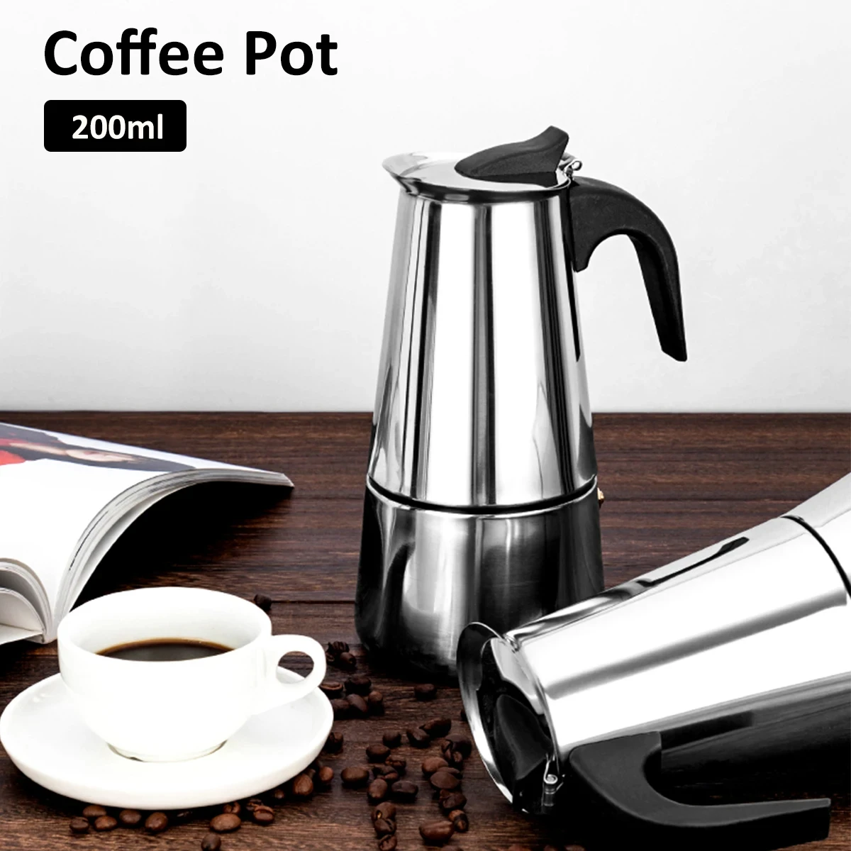 200MLStainlessSteelEspressoPotPortableInductionCoffeeMaker