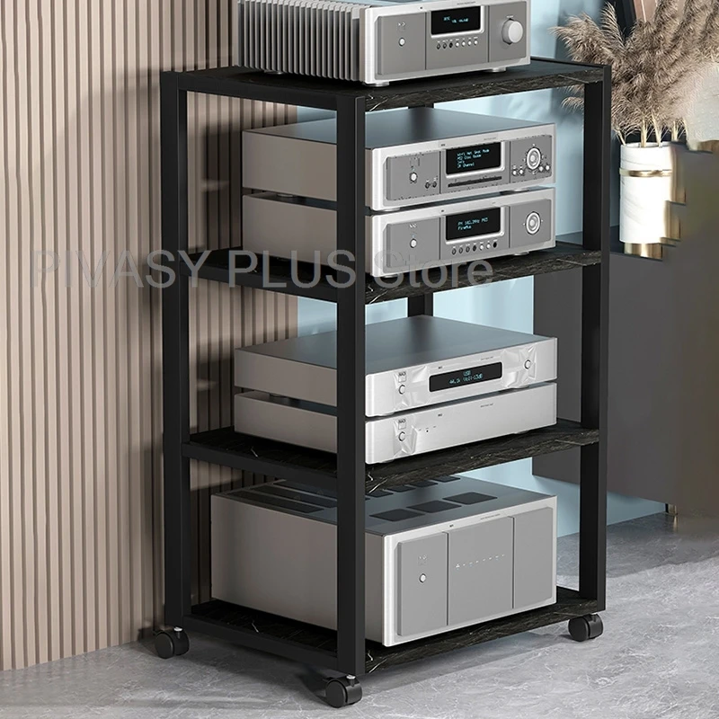 2-5 Tier Speaker Stand 360°Wheel Audio Rack Sturdy Metal Frame Amplifier Shelf 40x50cm Storage Bracket For Home Theater Radio DJ