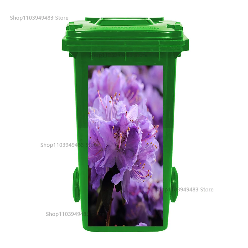Flowering Plant Trash Can Mural Self-adhesive Waterproof Stickers for Recycling Wheelie Bin