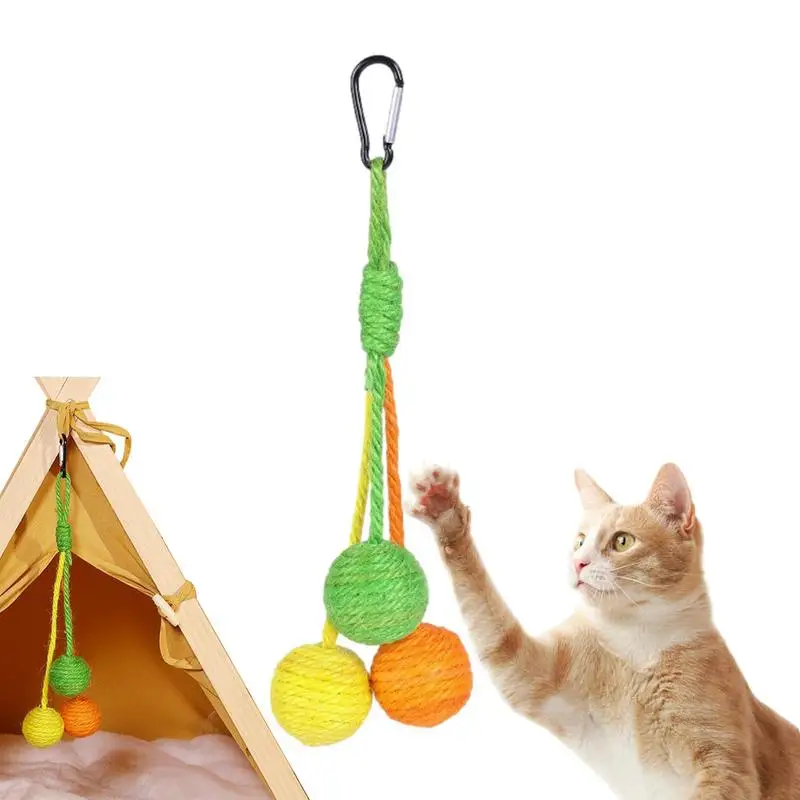 

Pet Cat Hanging Sisal Ball Bite Resistant Chewable Scratcher Portable Rolling Ball Scratch Cat Toy Sisal Ball Toy Pet Supplies