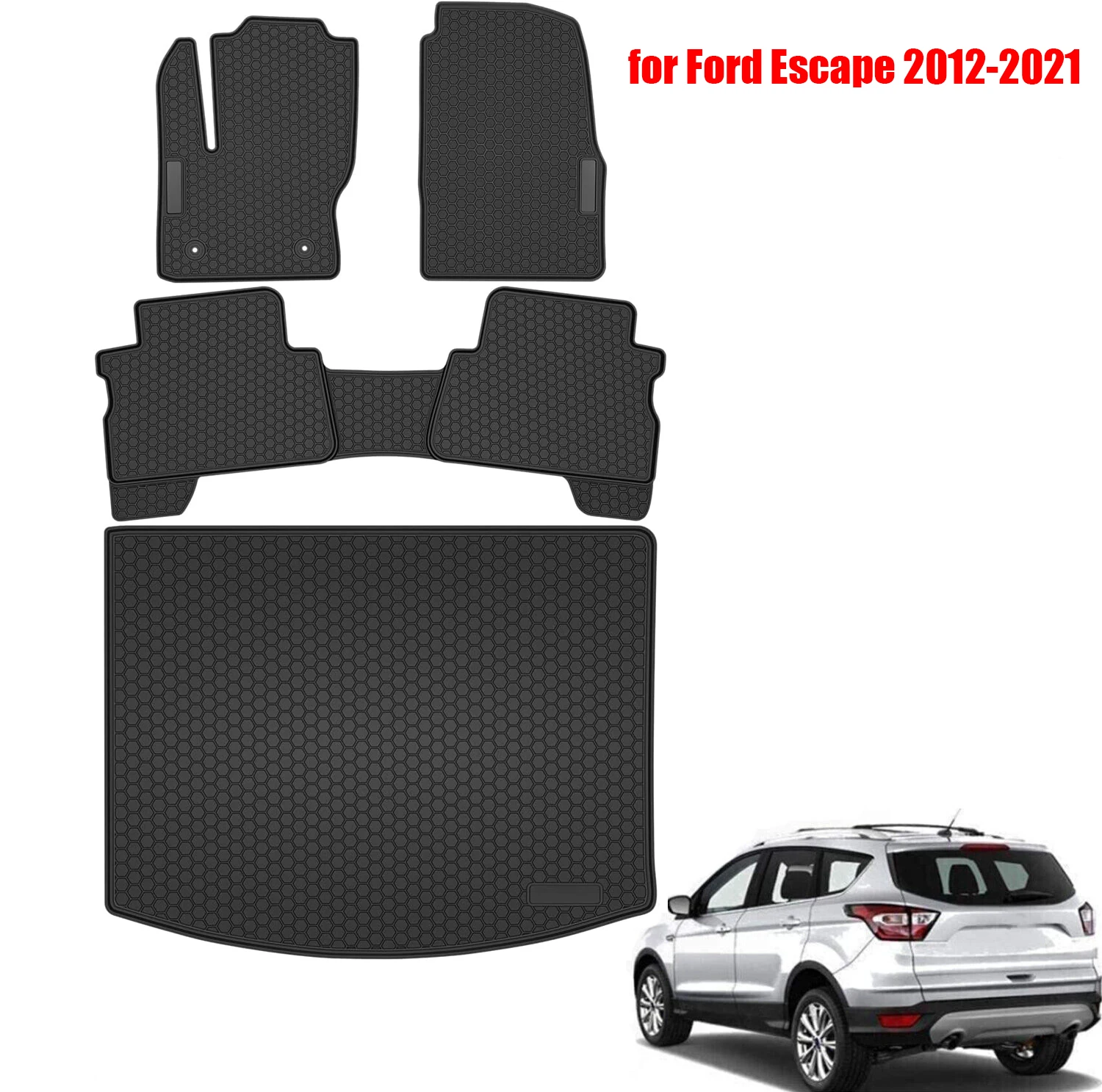 

Heavy Duty Rubber Cargo Liner+Floor Mats for Ford Escape 2012 -2021 Trunk Mat Tray Waterproof Custom Fit All Weather Odorless