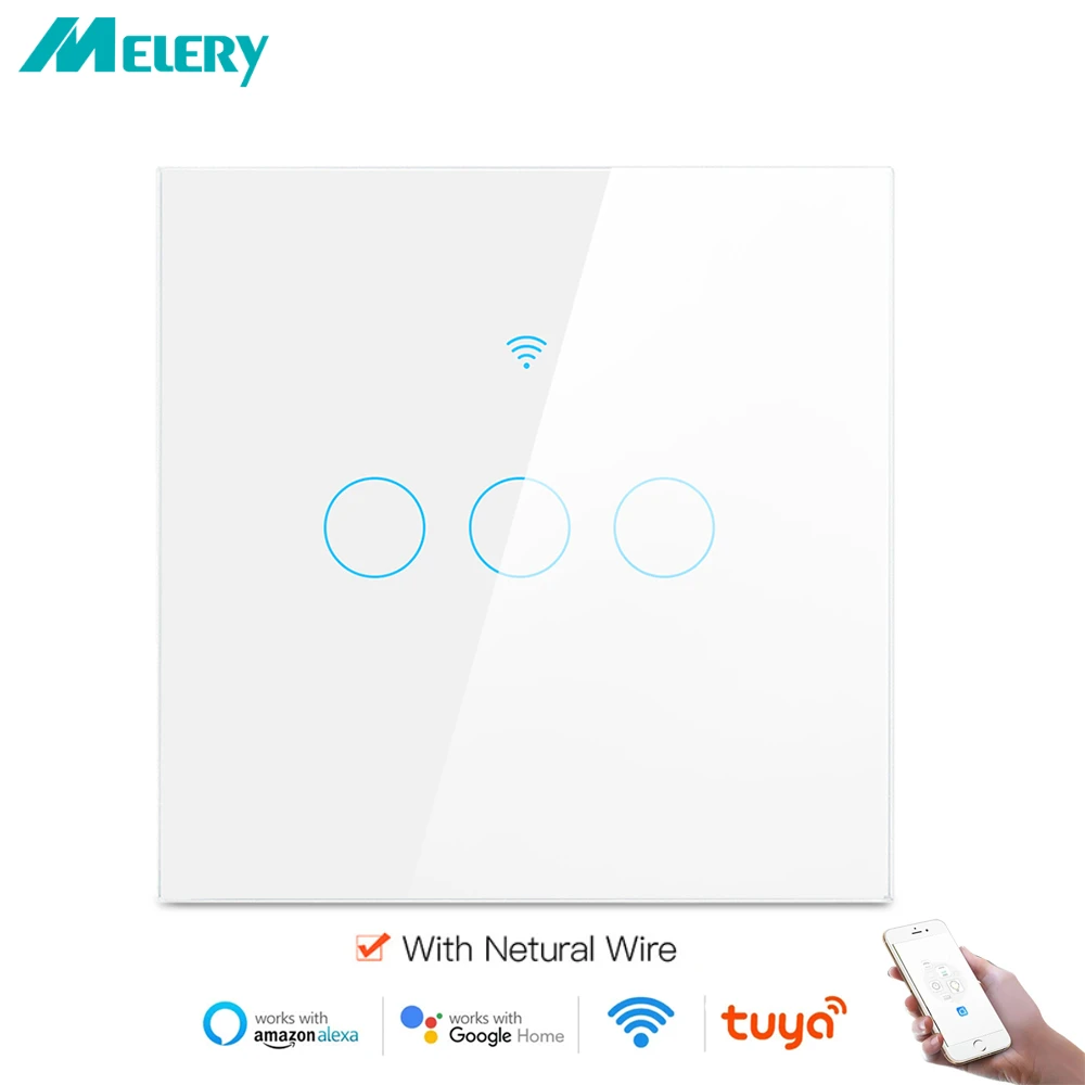 Melery Light Switch Wifi Smart Tuya Touch Sensor Glass Panel Lamp Interruptor Eu Square Remote Control Di Alexa Dot Google Home
