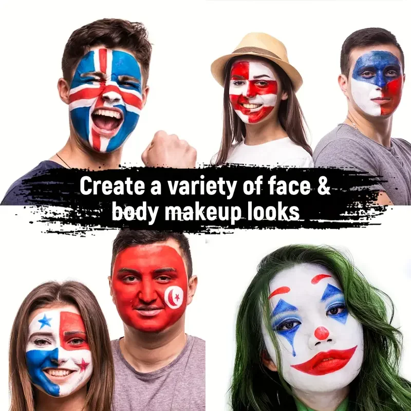 Face  Body Paint Set - Black White Red FX Makeup for Halloween Role Play with 6 Brushes
