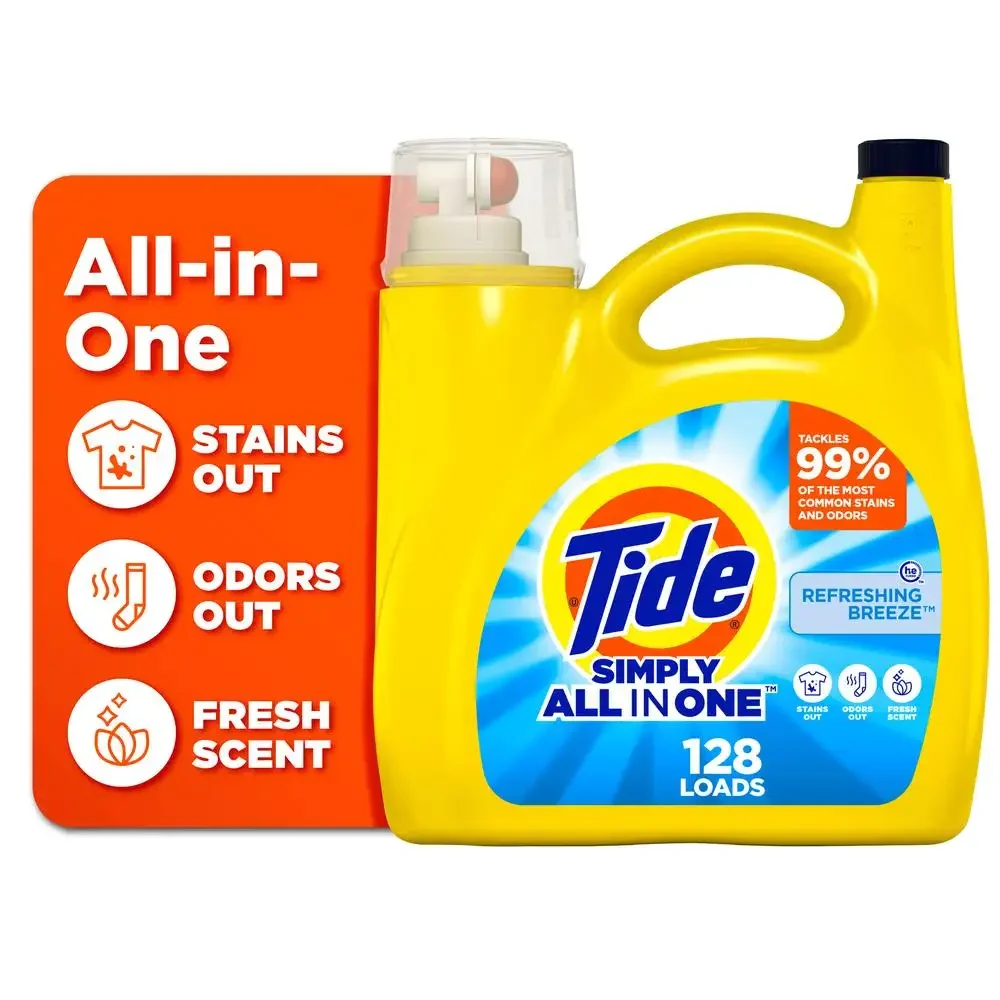 All-In-One Laundry Detergent 168 oz Refreshing Breeze Scent 128 Loads Tough Stain Removal