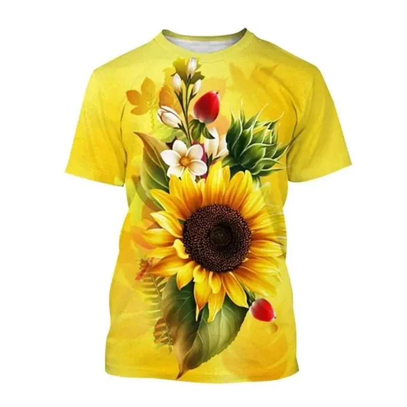 

New Summer 3D Sunflower Printing T Shirt Bloom Blossom Graphic T-shirts For Men Women Funny Harajuku Tee Shirts Kawaiian Clothes