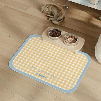Tappetino per l'alimentazione degli animali domestici per gatti, cani, resistente allo sporco, antigraffio, a prova di fuoriuscite, a quadretti, antiscivolo, facile da pulire, per alimenti, ciotola d'acqua