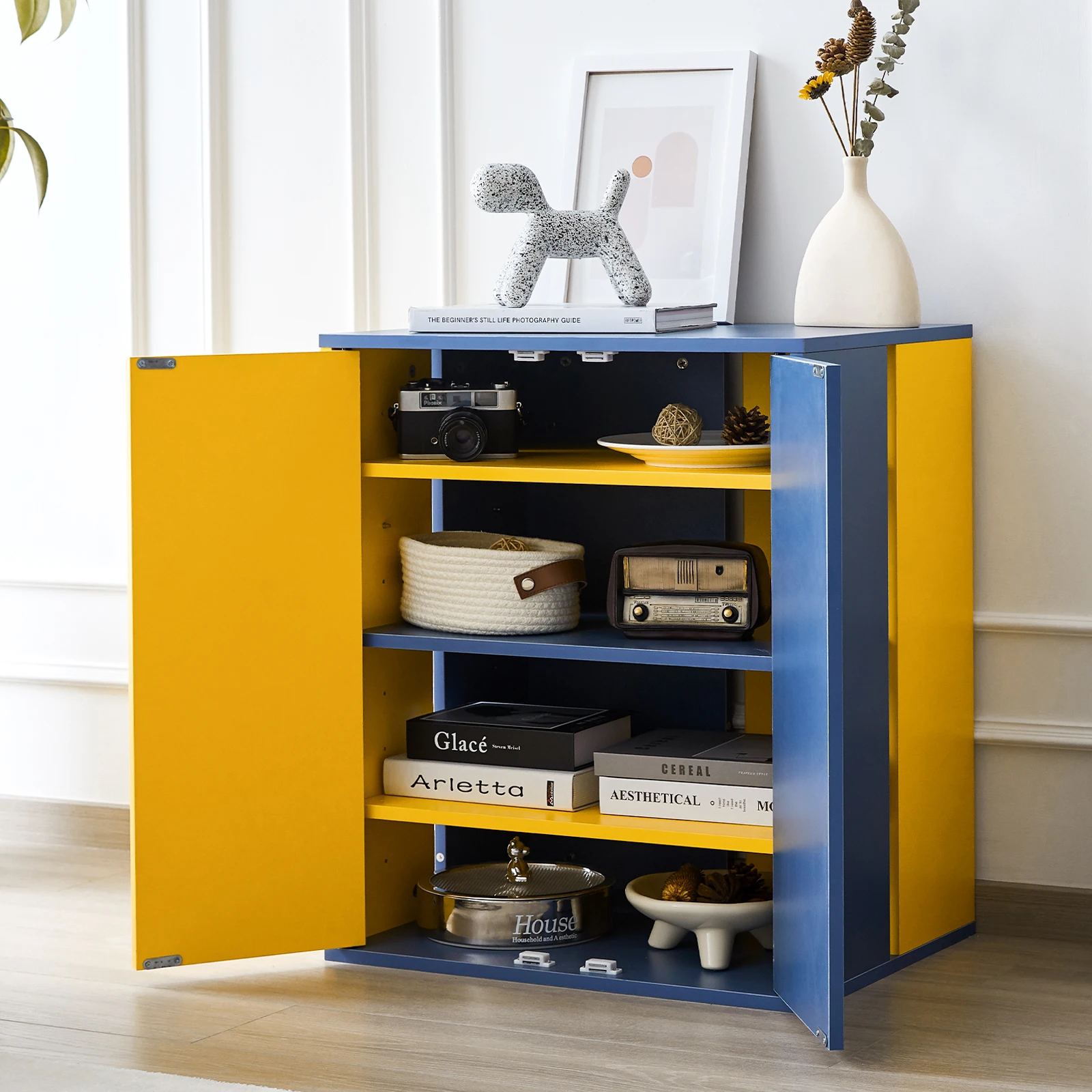 

Storage Cabinet Modern Coffee Bar Cabinet Large Capacity Storage Cabinet with 3 Adjustable Shelves for Living Room