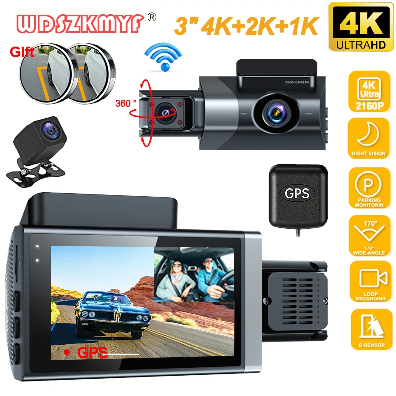 Dash Cam for Cars WIFI Car Dvr4K Front and Rear View Camera for Vehicle GPS  3Lens Video Recorder Parking Monitor Car Assecories - AliExpress