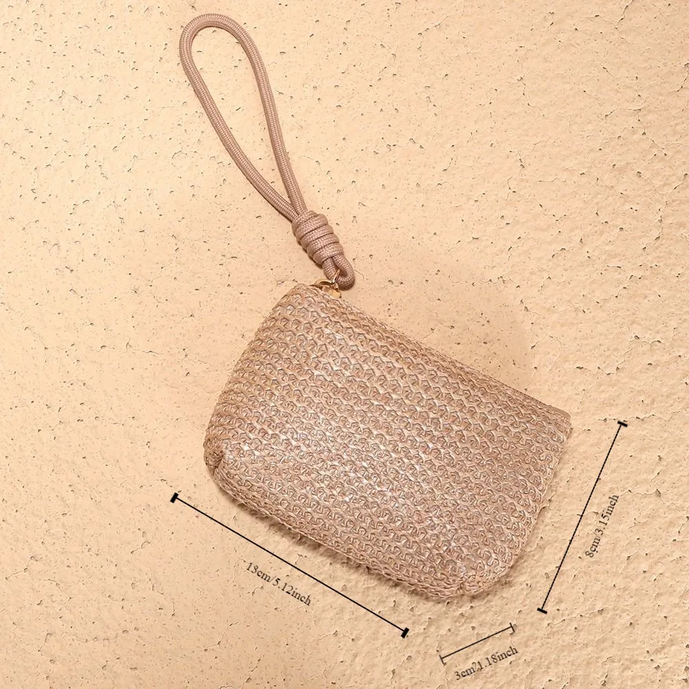 Fashion Women Girls Zipper Change Pouch Mini Straw Wallets Coin Purses Card Holder Money Bag
