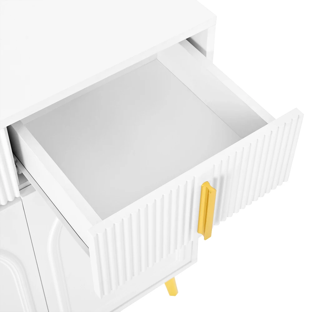 PINGGO Beistellschrank mit goldenen Griffen und Beinen, 4 Türen, 4 Schubladen mit abnehmbarer Laminatplatte für Wohn- und Esszimmer – Detail 19