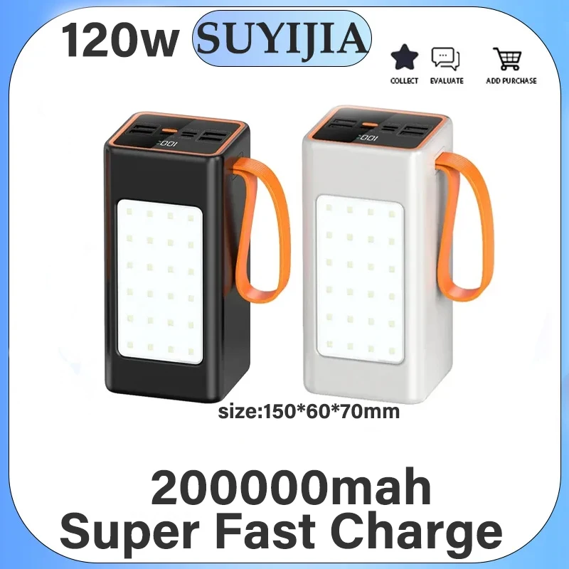 

120W NEW Portable Power Bank 200000mAh Type-C Super Fast Charging Large Capacity Mobile Power Supply External Battery for Phones