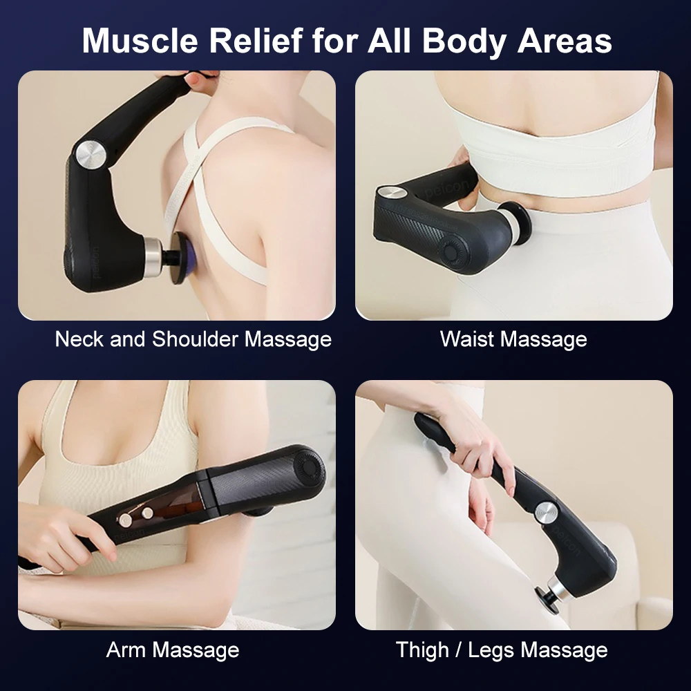 Fascia Gun With Extended Handle Foldable Massage Gun for Neck Back Shoulder Leg Hot Cold Compress Adjustable Body Massagers