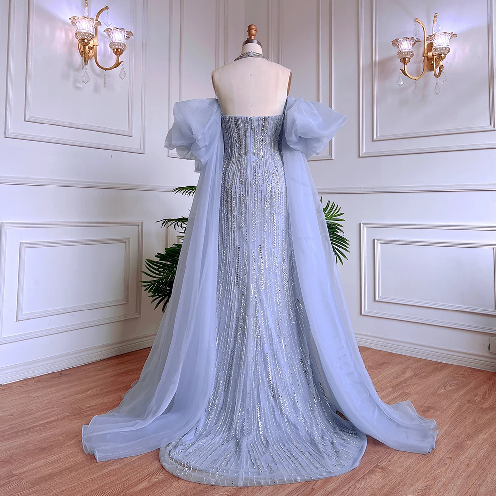 S73079bf0737d4951a74da6b5dae16cacF Blue Sexy Strapless Mermaid Sparkly Puff Sleeves Crystal Beaded Evening Dresses Gowns For Women Party Mallzona