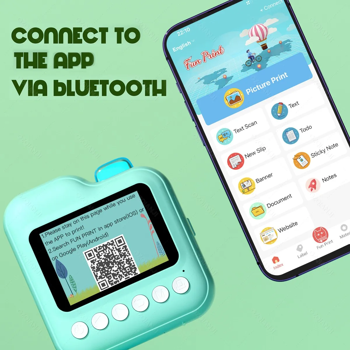 57x25mm Thermal Photo Printer Children's Digital Camera Instant Video & Lanyard, 3Rolls Paper Support Funprint app