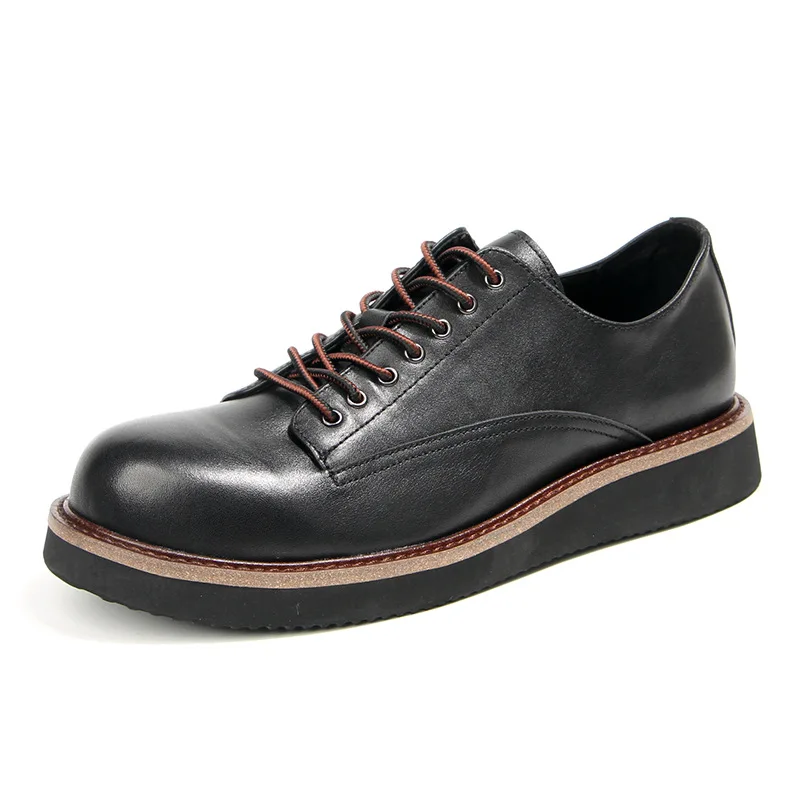 

Genuine Leather Shoes for Men Retro Casual Shoes Round Toe Lace-up Men Flats Business Dress Shoes