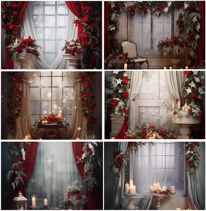 

Photography Backgrounds Window White Red Curtain Wedding Ceremony Decor Marriage Flowers Candle Valentine's Day Backdrops Props