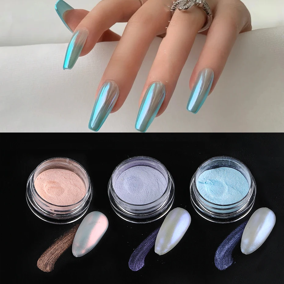 Nail Powder Nail Glitter Nail Pigment Nail Decoration Nail Decorations 1 Box Aurora Nail Fairy Powder Pigment Pearl White Rubbing on Nail Art Glitter Dust Chrome Manicure Holographic Decorations TRX
