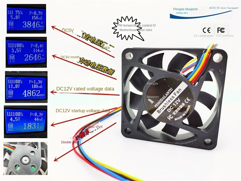 Brand-new Pengda blueprint 6015 dual ball bearing PWM temperature control 12V 5V chassis four-wire 6CM cooling fan60*60*15MM dc4020 dc fan 5 v12v24v two wire ball bearing inverter chassis industrial cooling fan