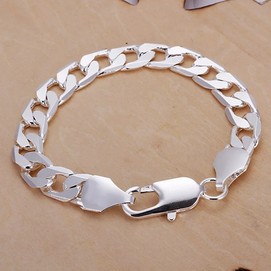 

Silver Color Jewelry 6MM-12MM Bracelet Men Women Chain LINK Noble Solid Jewelry Wedding Party Gifts Stamped