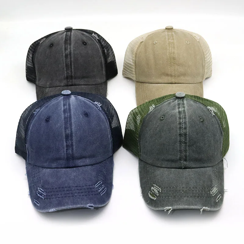 

Vintage Custom Distressed hats for women Backless sports hat Fishing riding baseball caps for men