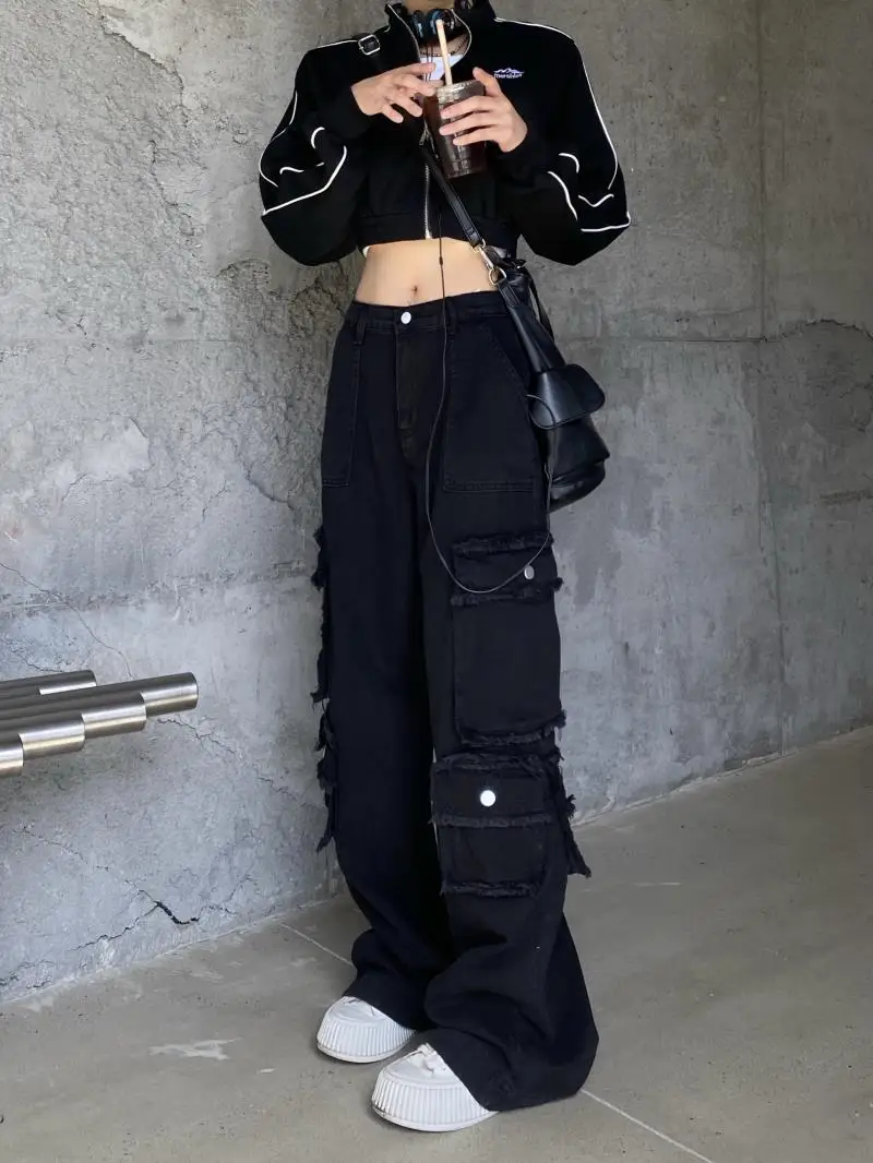 Pantalones vaqueros negros de cintura alta para mujer, Jeans