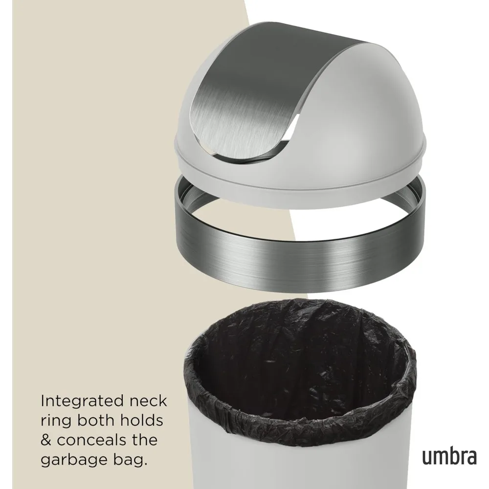 Venti Kitchen Trash Can with Swing Top Lid, Large 16-Gallon (62 L) Capacity, Grey