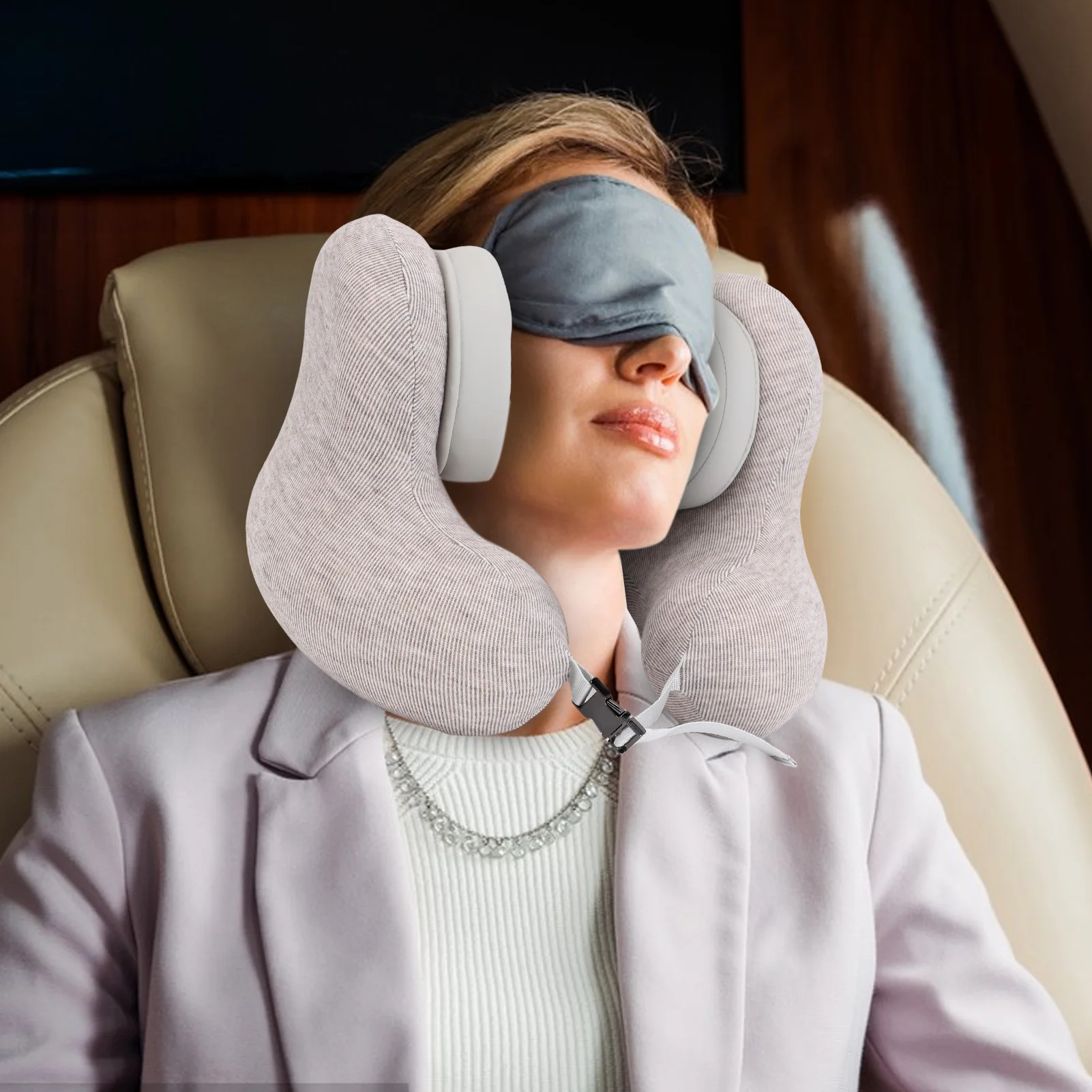 Neck Pillow Noise Reduction Detachable Magnetic Ear Muffs 360° Support Skin Friendly U Shape Neck Pillow for High Speed Train