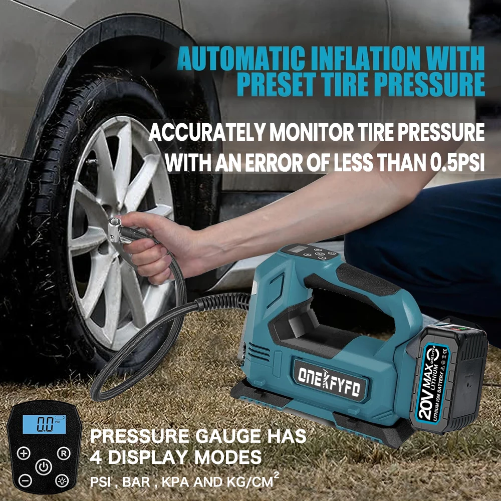 ⭐︎ワイヤレスカーエアコンプレッサーエアポンプデジタルディスプレイ Onekfyfdポータブルデジタル車用エアコンプレッサーポンプ