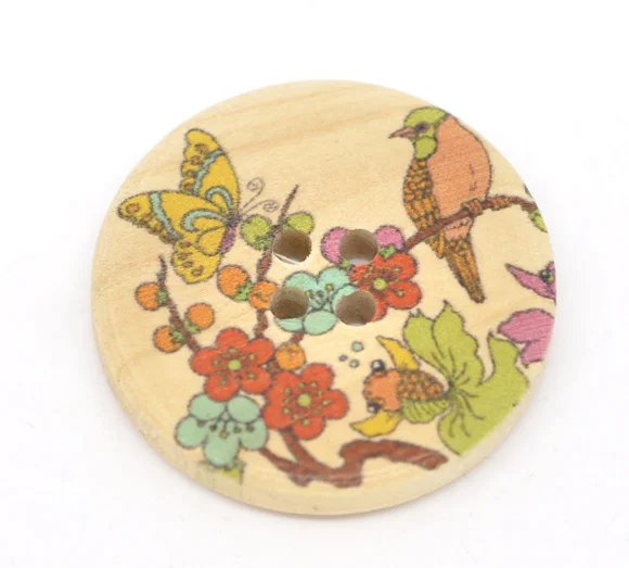 

20PCs Round 4 Hole Wood Buttons Flower Butterfly Bird Print Sewing Buttons For Scrapbooking Crafts Diy Clothing Sew Supplies 3cm