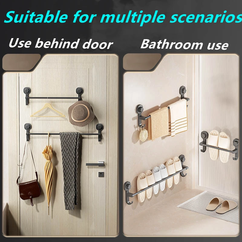 Bathroom Towel Holder Suction Cup Towel Rack Wall Hook Without Drilling Black Rack Slipper Bathroom Facilities