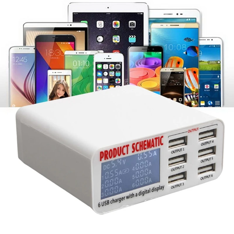 

Удобство 6 Usb Port Wall Charger Adapter 5v/6a Выходной адаптер размера ладони
