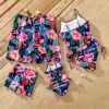 PatPat Family Matching Tropical Floral Drawstring Swim Trunks or Ruched Drawstring Side One-Piece Strap Swimsuit 2