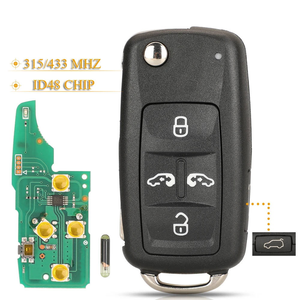 Jingyuqin 5 Pulsanti Smart Remote Car Key Fob 315/433Mhz Id48 Ask Per Vw Volkswagan Sharan Multivan T5 Muslimatex