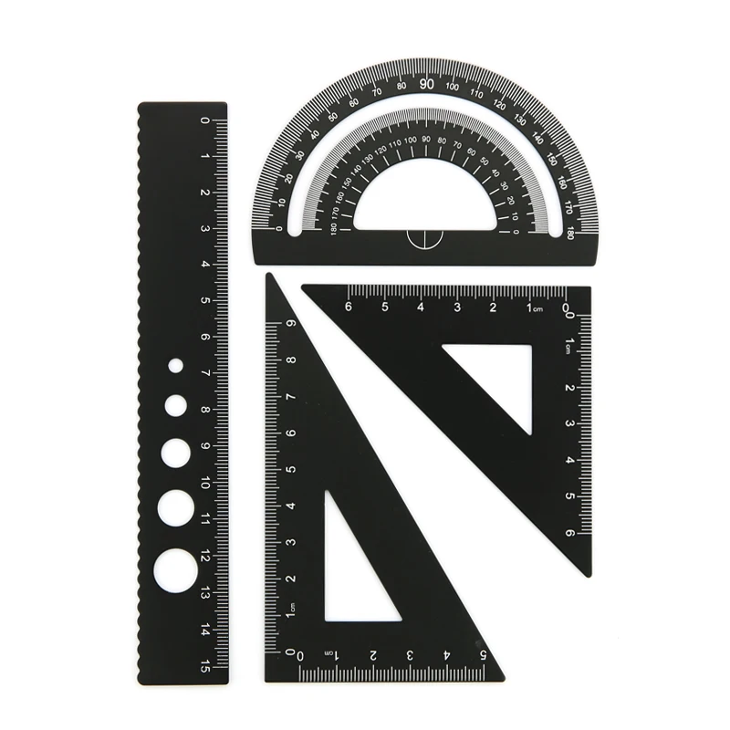Measuring Tools 4 in 1 Metal Ruler Aluminum Alloy Angle Ruler Protractor Triangle Multifunctional Set Square Goniometer