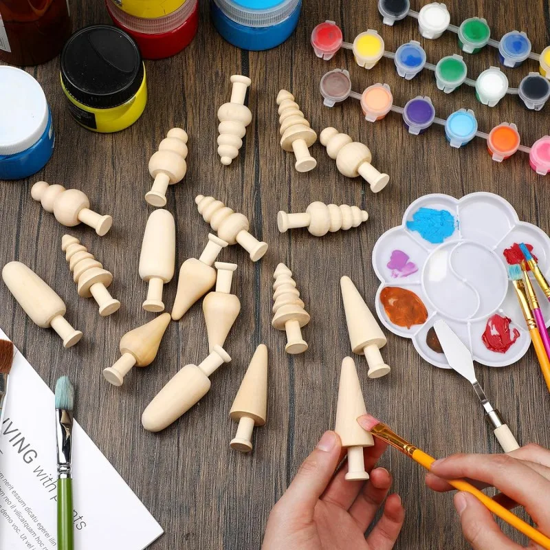 20 Mini Alberi In Legno Non Finiti Per Decorazioni Fai Da Te - 7,5 Cm, Da Dipingere E Personalizzare - 2