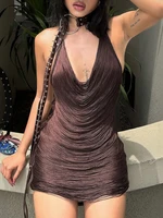 Nibber Chic Tassel Swing Collar Dress Women Sexy Halter Backless Sleeveless Skinny Midnight Street Club Basic Wild Mini Bodycon