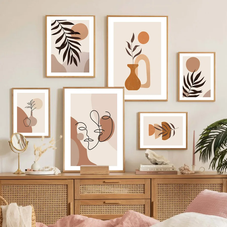 Boho Abstract Geometric Sun Rising Leaf Plant Wall Art Canvas Painting Nordic Poster Stampa Immagini A Parete Soggiorno Home Decor