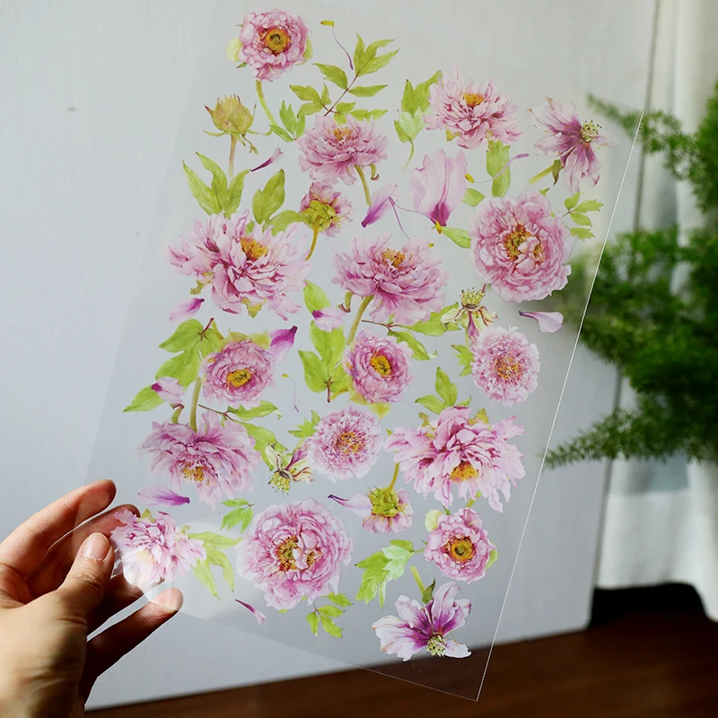 A4 White Ink Flower Transparent PET Film Binder Index Separator Page Dividers DIY Diary Book Sticker Stationery