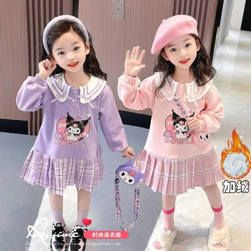Vestido de princesa Sanrio Kawaii infantil, saia plissada anime, tops de pelúcia, Kuromi, moda fofa, estilo universitário, novo, primavera, 2022