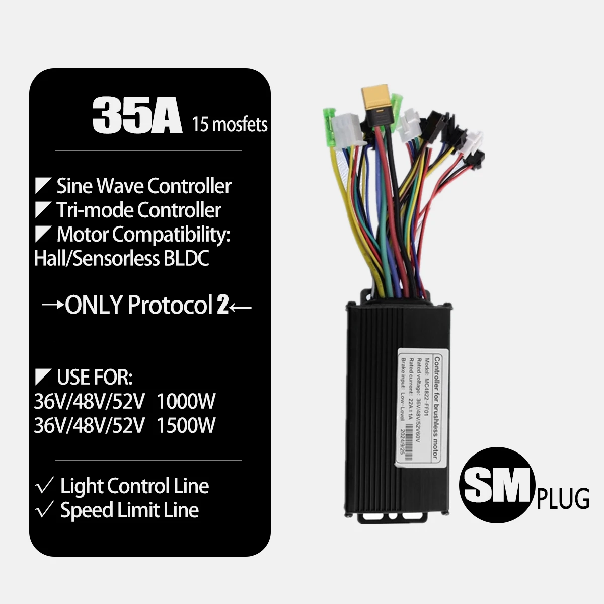 EN06 디스플레이 USB 포트 1000W 1500W 컨트롤러 전기 자전거 변환 키트 액세서리 트라이 모드 브러시리스 컨트롤러 35A