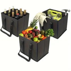 Foldable Reusable Grocery and Utility Tote with Handles and Sturdy Base (3pcs)