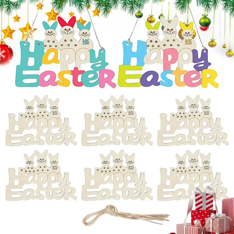 

Easter Unfinished Wooden Ornaments 8pcs Rabbit And Letter DIY Ornaments Party Supplies And Hang Decorations For Easter