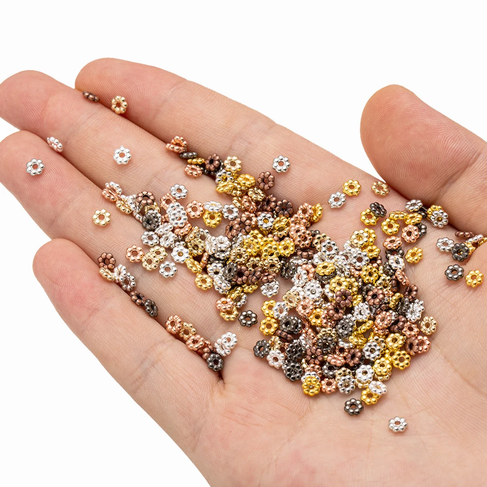 500 Stück 4 mm Blumen-Abstandsperlen, vergoldet, CCB, Schneeflocke, lose Perlen für Schmuckherstellung, DIY-Armband, Halskette, Zubehör, Zubehör – Detail 2
