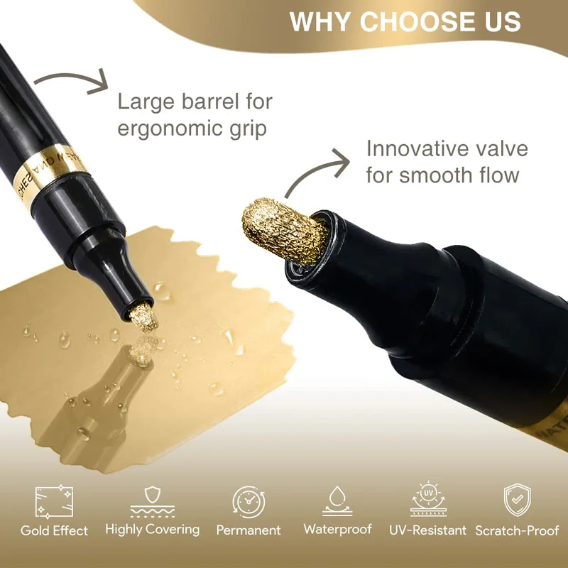 Mirror Chrome Markers Set - Gold & Silver Permanent Reflective Paint Pens for Resin, Metal, Glass, and Plastic Surfaces