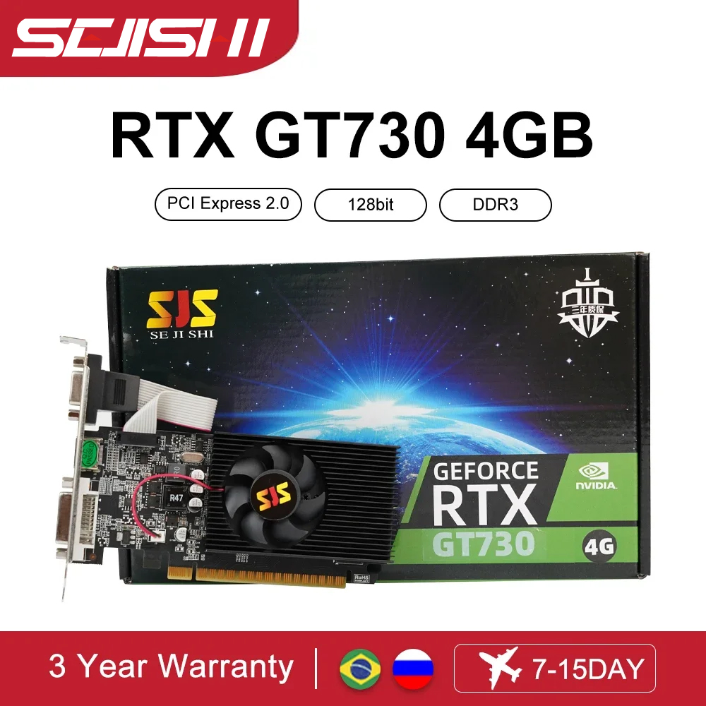 SEJISHI Video Card GeForce GT730 Display Vga Cards 4GB DDR3 128Bit Computer Graphics Card NVIDIA Game PC GT 730 4GD3 HDMI DVI