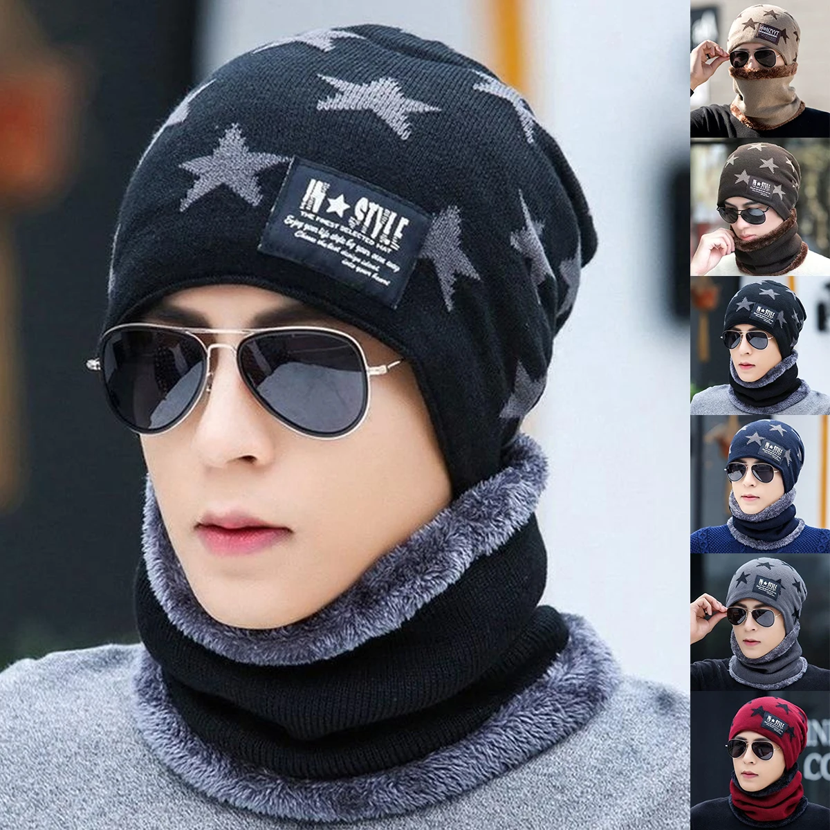 Five-pointed Style Wool Hat Winter Knitted Warm Hat Men Beanies Skullies Adult Autumn Winter Suit Hats
