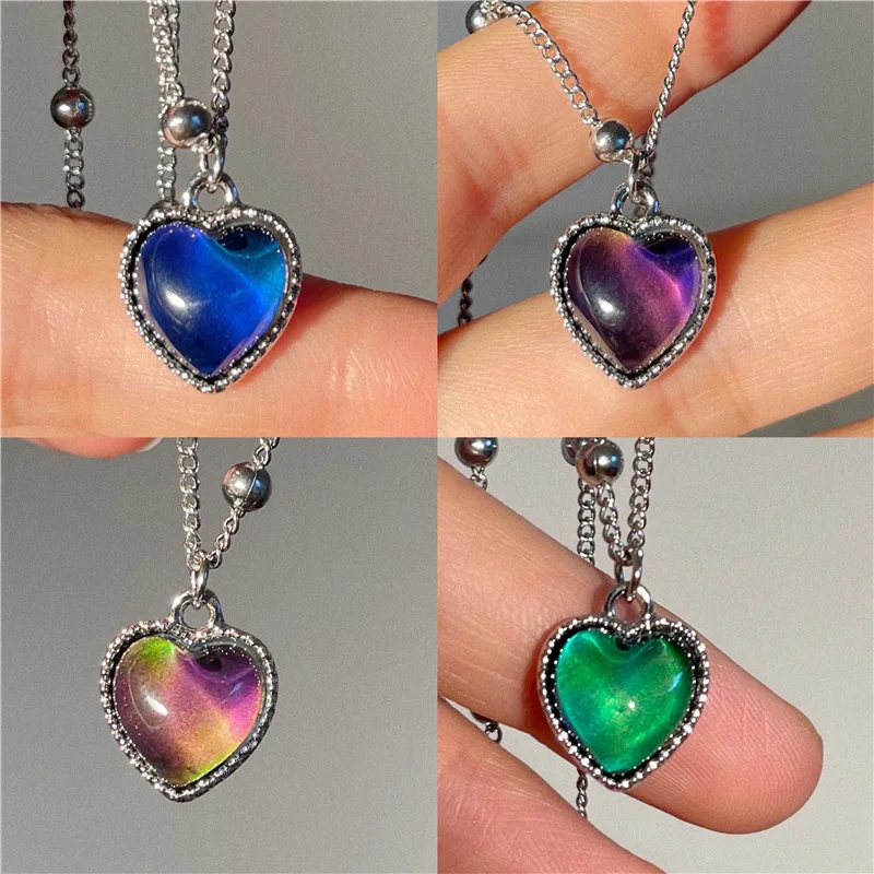 flan☆BTS Vさん着用☆HEART Long Necklace Blue Color-Changing Heart Necklace | Taehyung - BTS